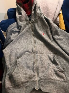 Polo by Ralph Lauren Gray Zip Hoodie with Red Pony Logo